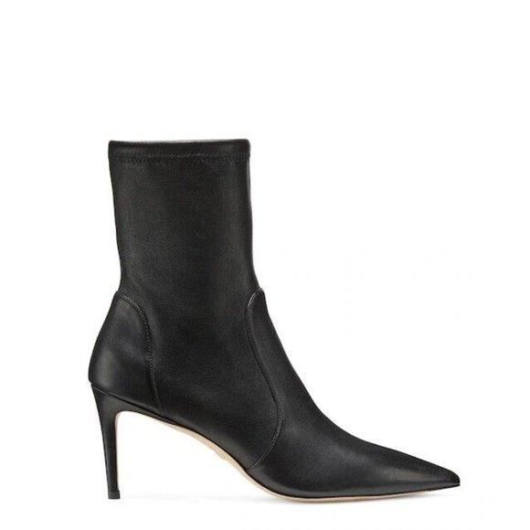 $650 Stuart Weitzman AUDREY 75 Ankle Bootie BLACK SOCK LEATHER HEEL 5.5 (PB41)